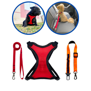 Kit coleira peitoral colete + cinto de segurança anti impacto para cães gatos em Oferta na Shopee