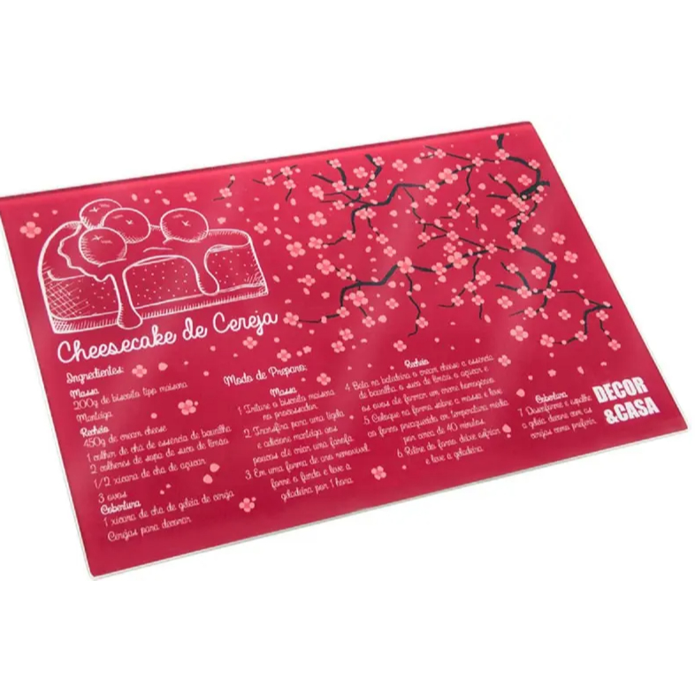 Tábua De Corte Em Vidro 30X40Cm Cereja em Oferta na Shopee