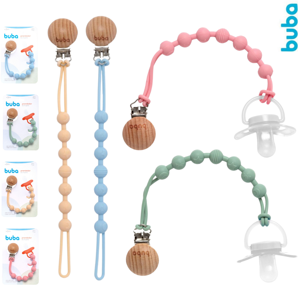 Prendedor de Chupeta Bico Bambu Buba em Silicone Clipe com Trava Bico Infantil Bebê Criança
