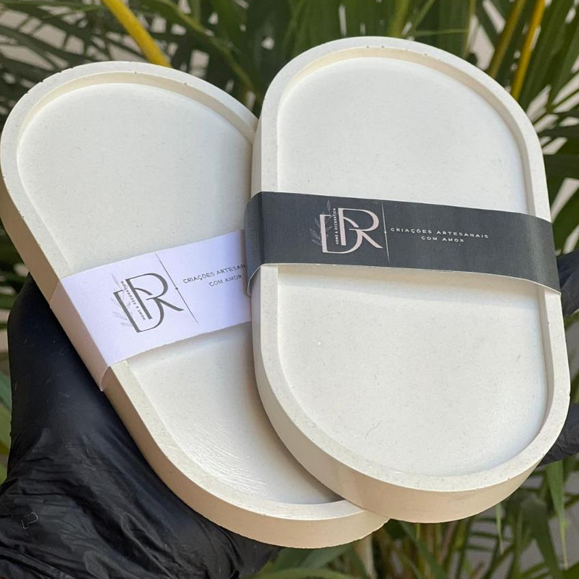 Bandeja Decorativa Oval Em Concreto Artesanal Decoração Enfeite De Mesa Banheiro Rack Cozinha em Oferta na Shopee