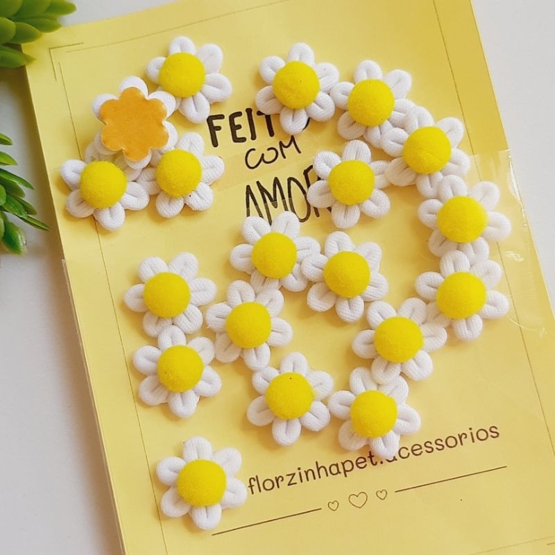 Lacinhos Adesivo Pet Florzinha Pompom C/ 20 Un - Adesivo Pet Pelo Curto Pet Shop Banho e Tosa