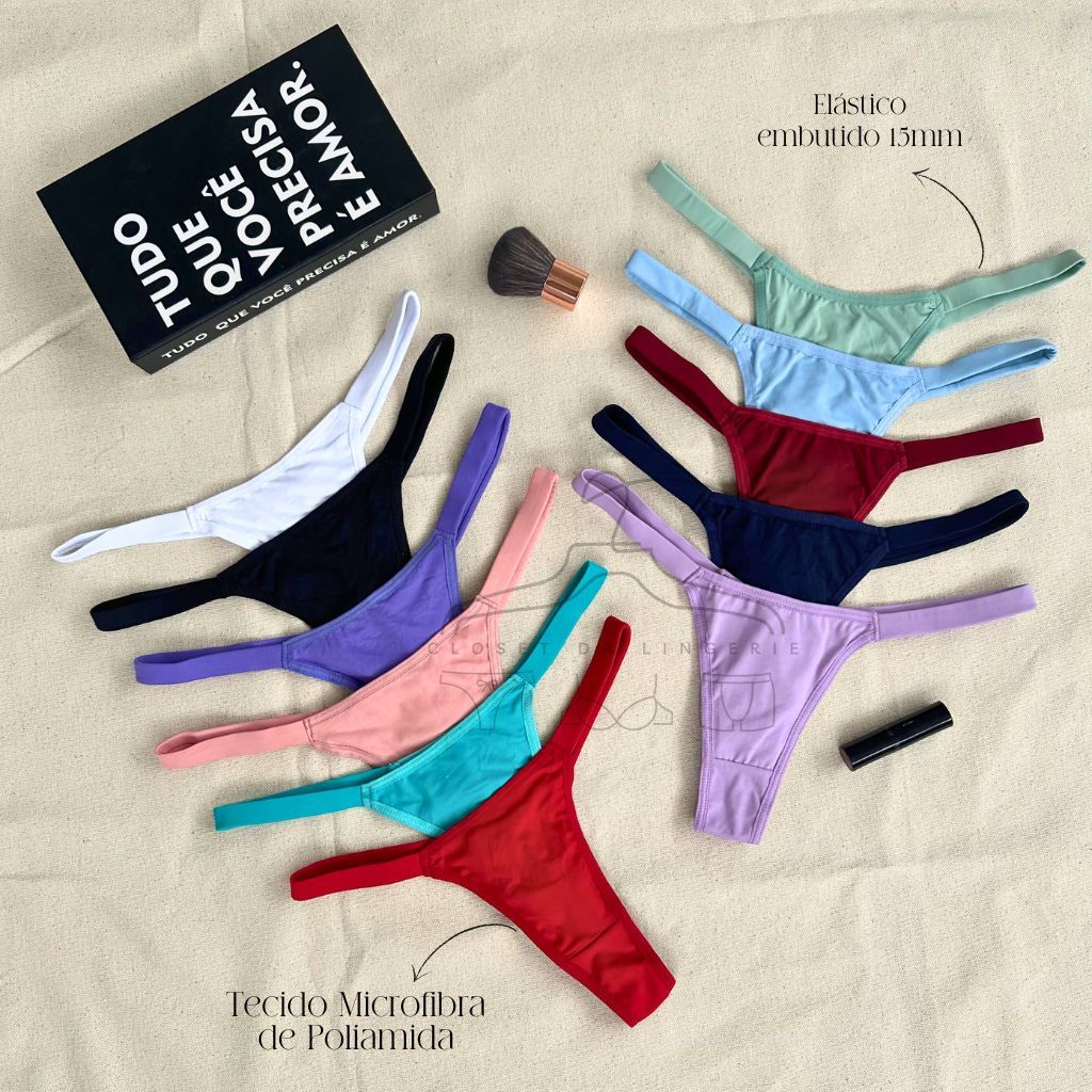 Kit 10 Calcinhas Biquini Poliamida Fio Duplo Empina Bumbum Tanga Tirinhas AsaDelta ModaPraiaLingerie