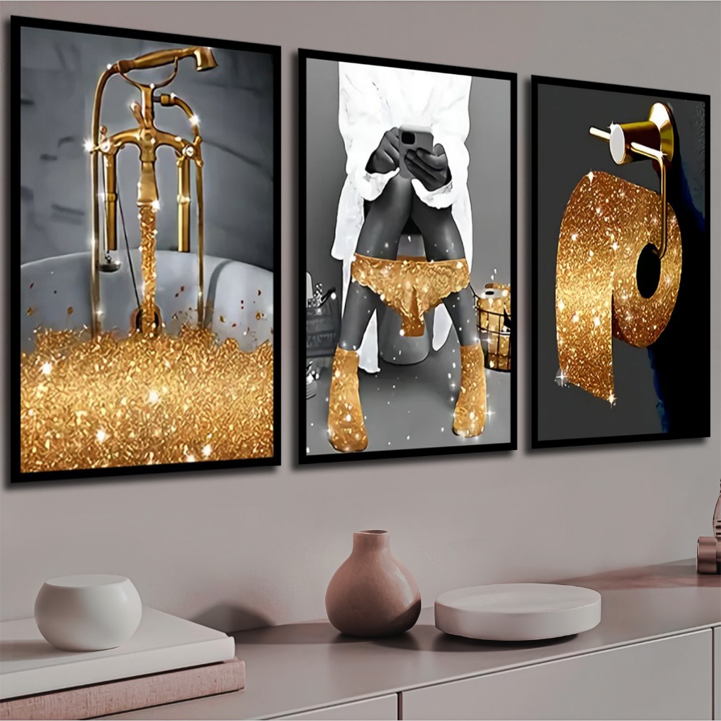 Quadro Decorativo Grande Decoração Banheiro Pintura Gold Hd em Oferta na Shopee