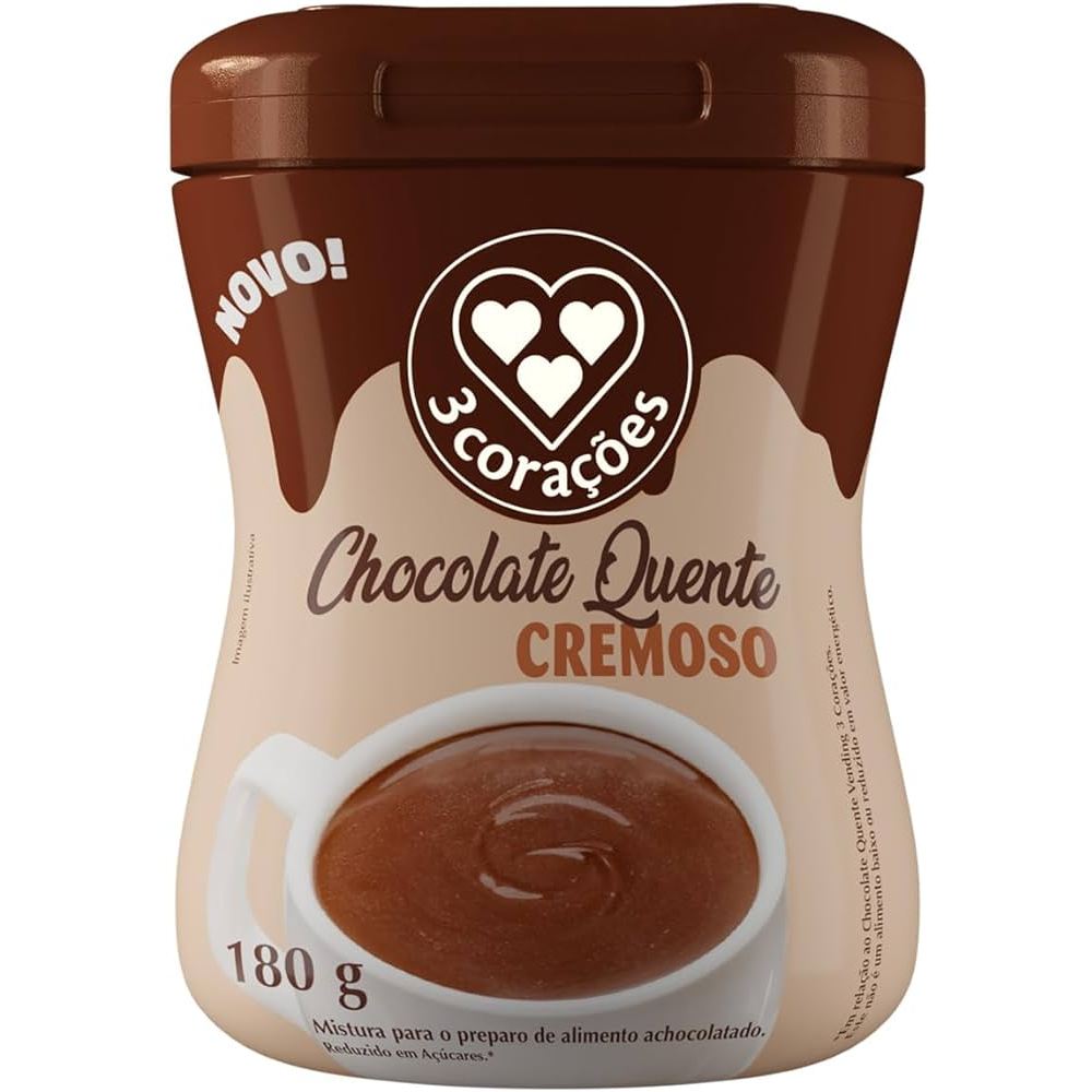 3 Corações chocolate quente pó cremoso pote 180g