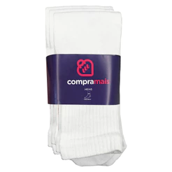 Kit 3 Pares de Meias Compramais Cano Médio Algodão Branco