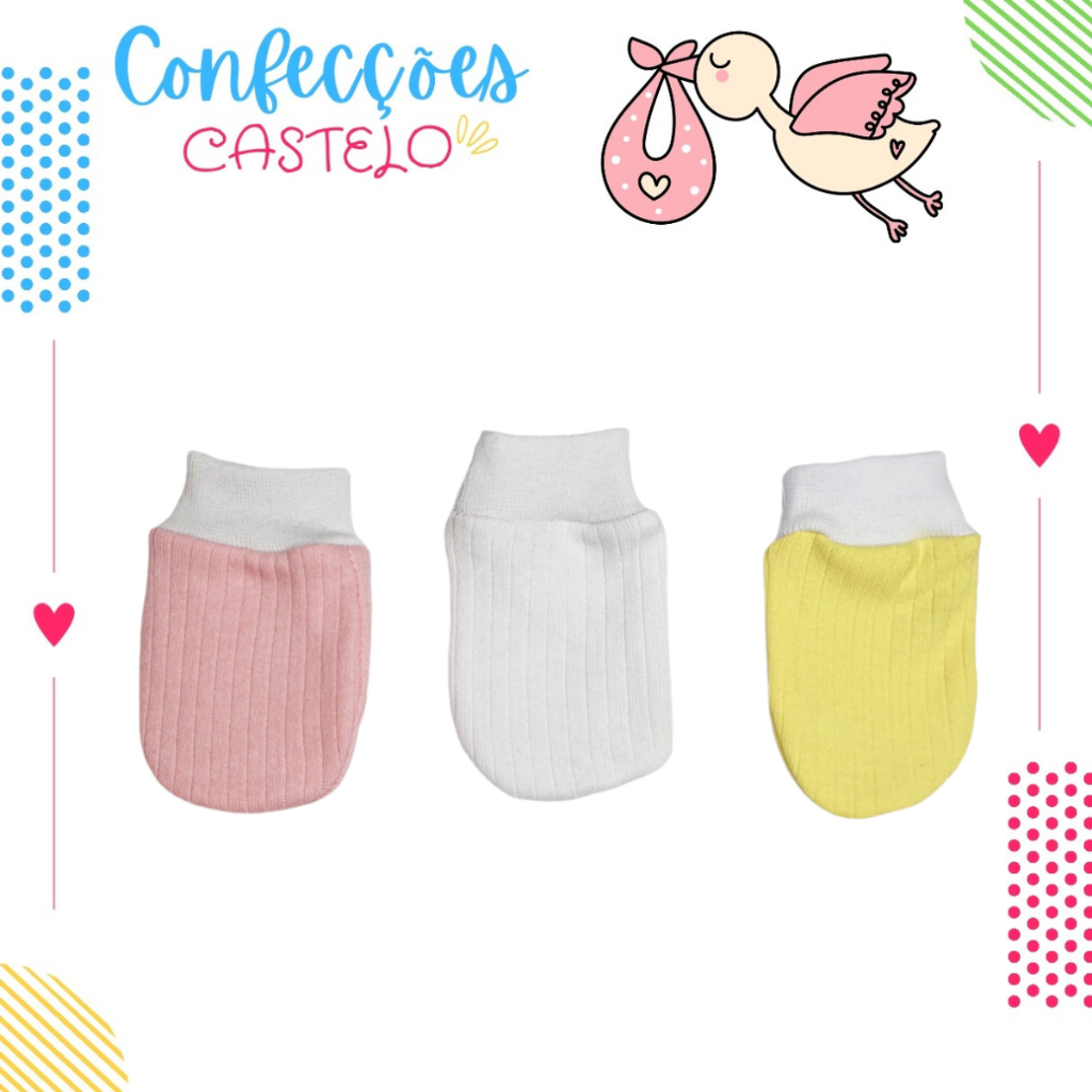 3 PARES DE LUVAS CANELADAS - BEBÊ RECÉM NASCIDO - SÁIDA DE MATERNIDADE - ENXOVAL BEBÊ