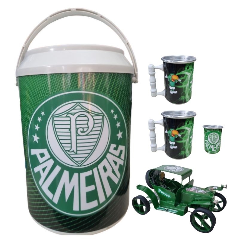 Cooler Térmico Caixa Térmica Palmeiras Mais 2 Copos Térmicos Carrinho De Metal