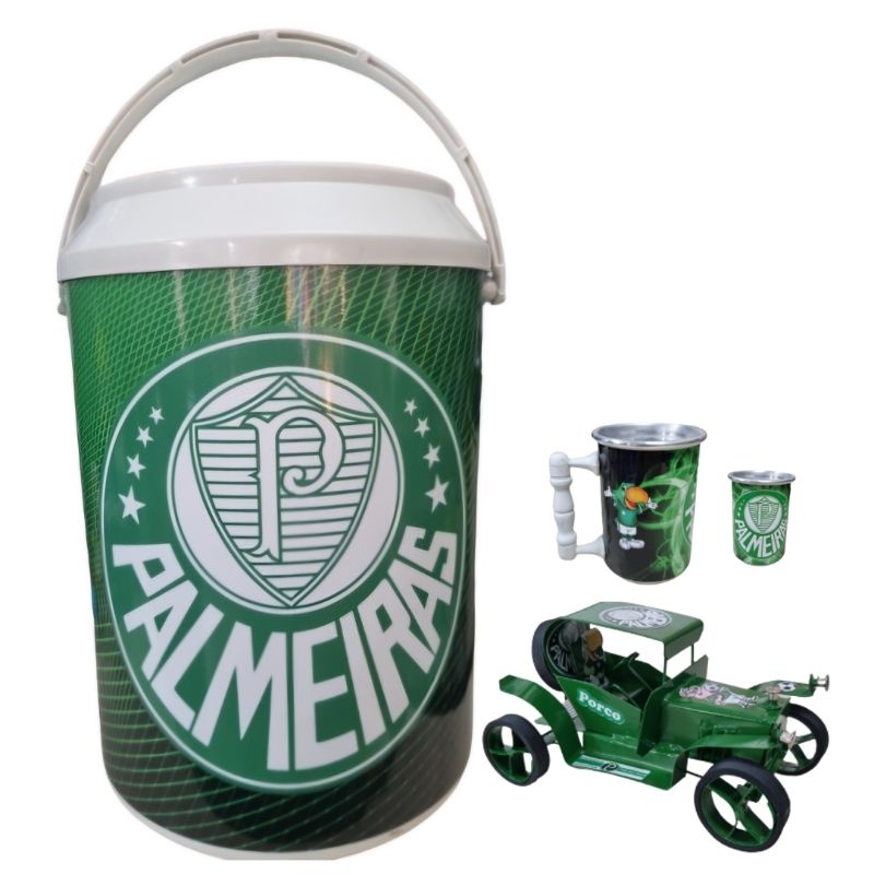 Cooler Térmico Caixa Térmica Palmeiras Mais Copo Térmico Carrinho De Metal