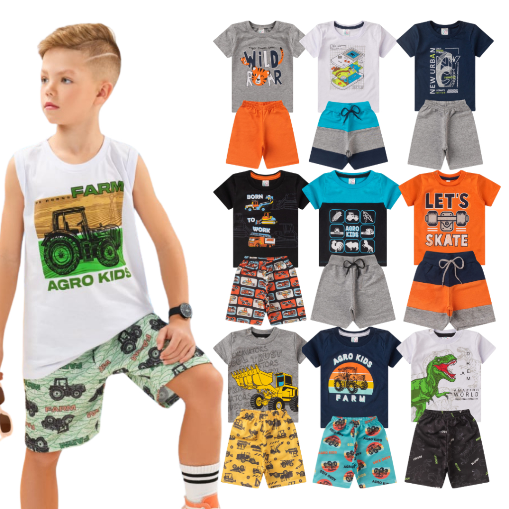 Conjunto verão Infantil e Juvenil  Masculino  2 peças 1 ao 14