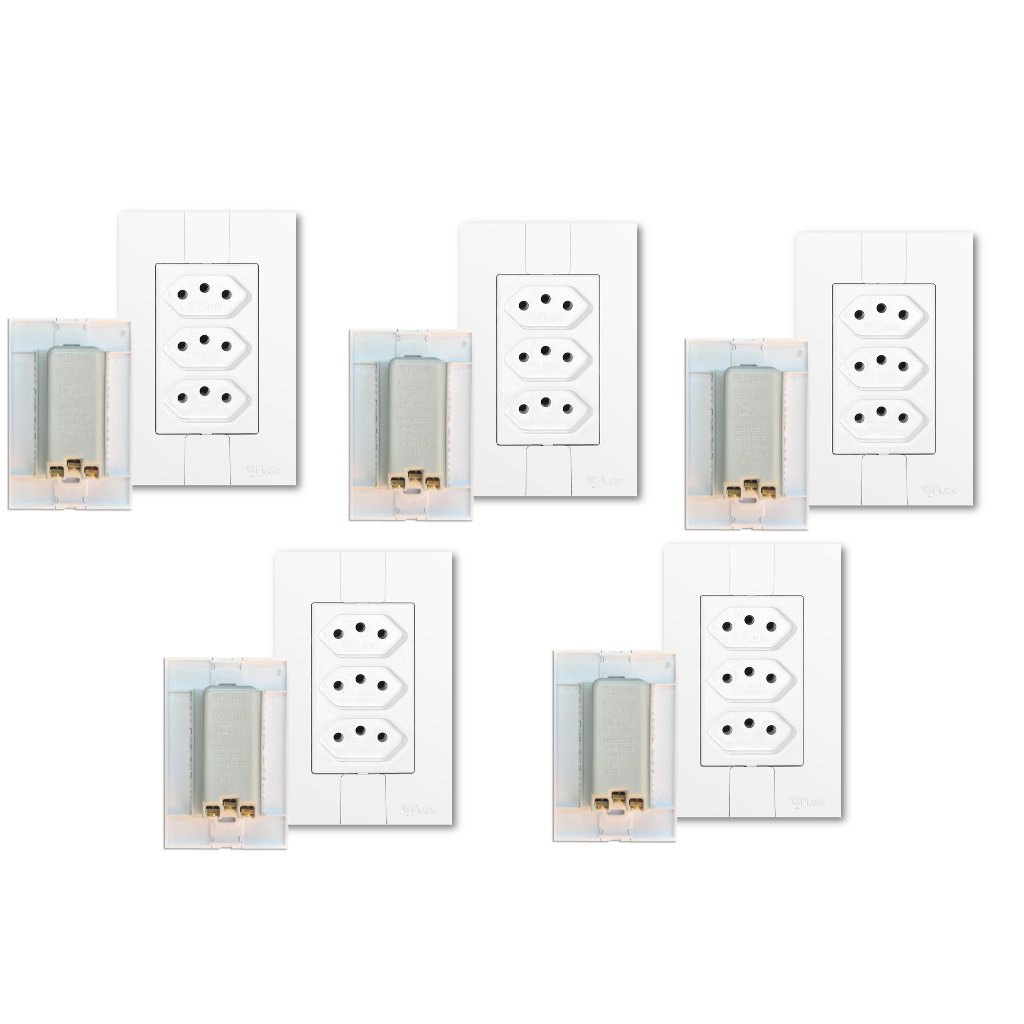 Kit 5 Tomadas Tripla 10a Modular Monobloco Fácil ligação Pluzie em Oferta na Shopee