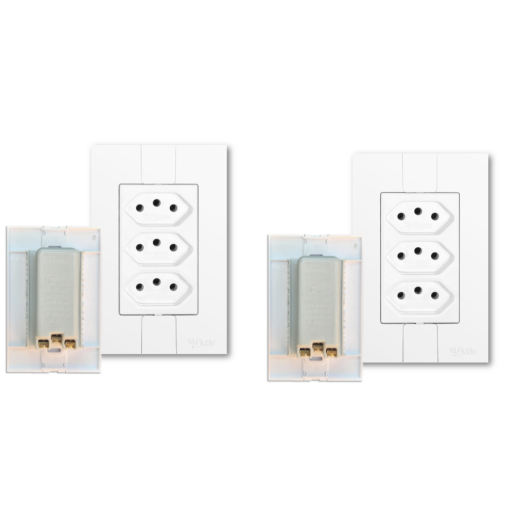 Kit 2 Tomadas Tripla 20a Modular Monobloco Fácil ligação Pluzie