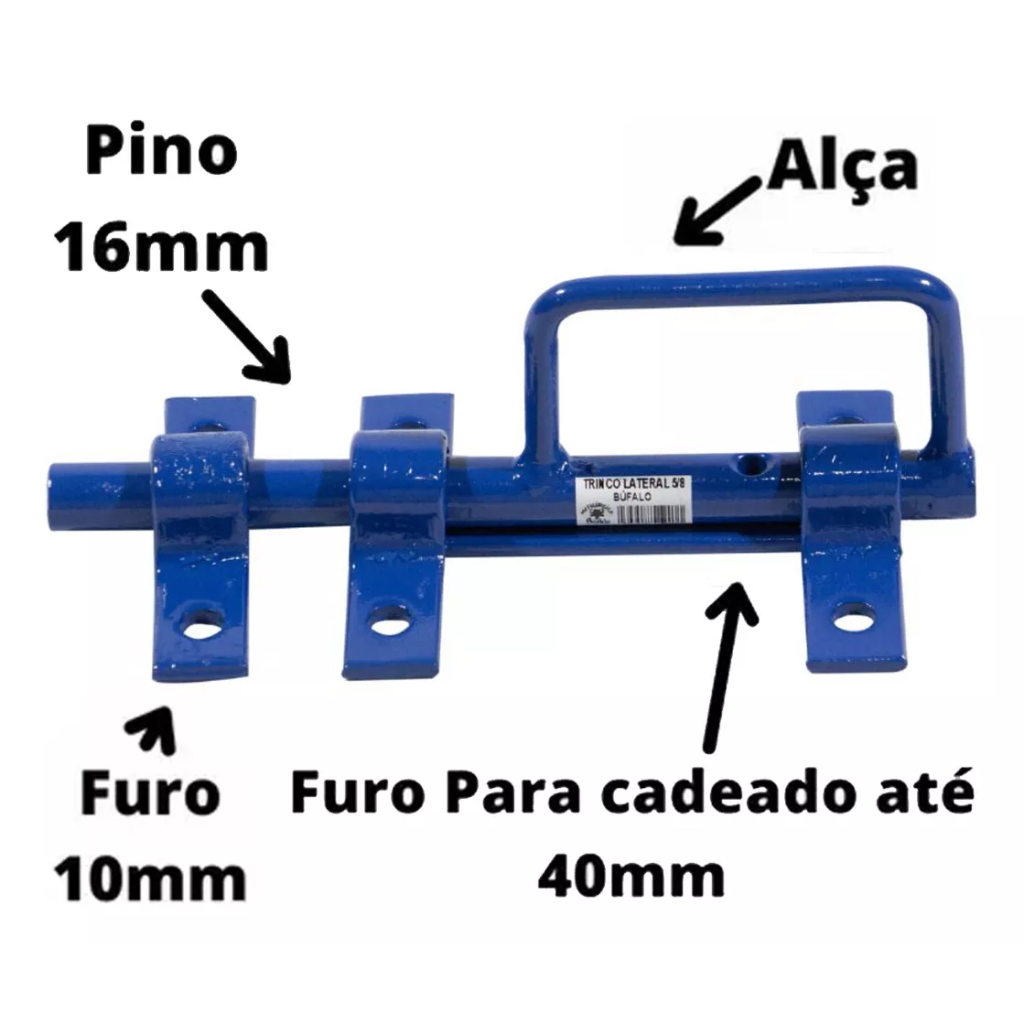 Trinco Fechadura Aço Porteira Ferrolho Lateral 5/8 Tranca Reforçada