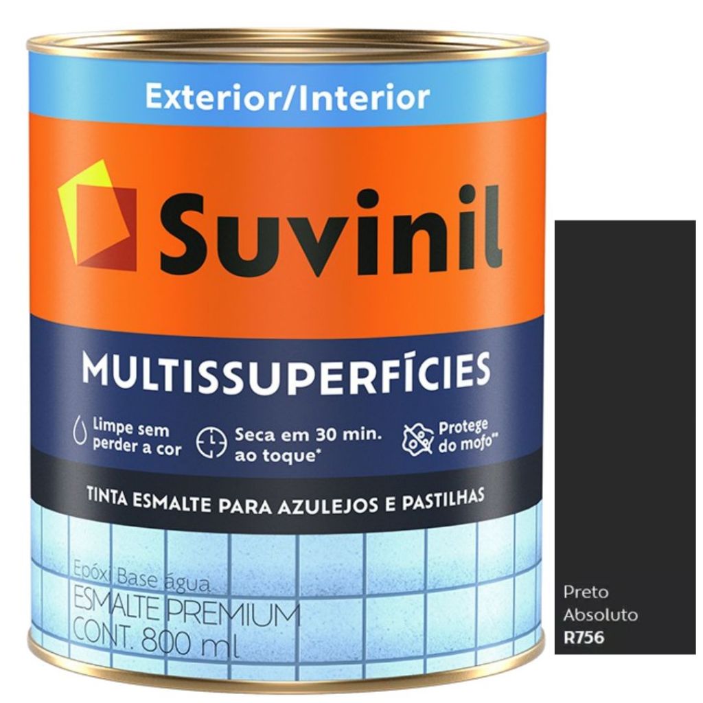 Suvinil tinta epóxi multisuperficie base água,vidro, azulejo, pastilha 800ml Preto Absoluto Acetinado