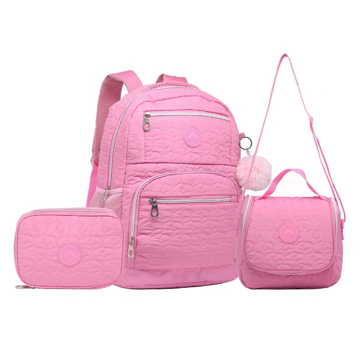 Kit 4 Mochila Com Bolsa Térmica Com Estojo Com Pompom Feminina Para Escolar Viajar Multineos em Oferta na Shopee