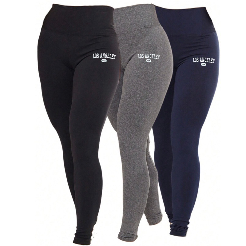 Kit 3 Calça Leg Legging Suplex Feminina Los Angeles