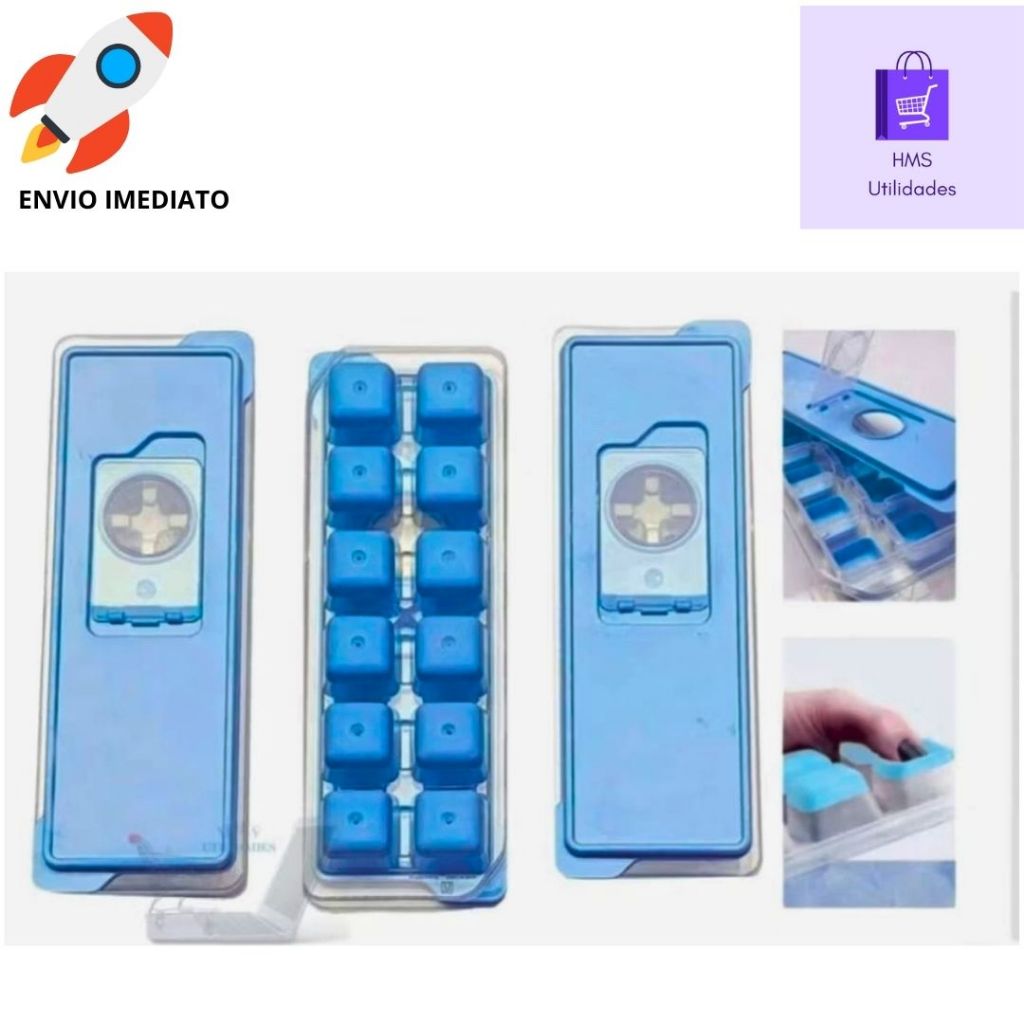 Forma de Gelo Silicone Tampa Rígida Flexível Fundo 12 Cubos Retangular Multiuso Lavável Promoção