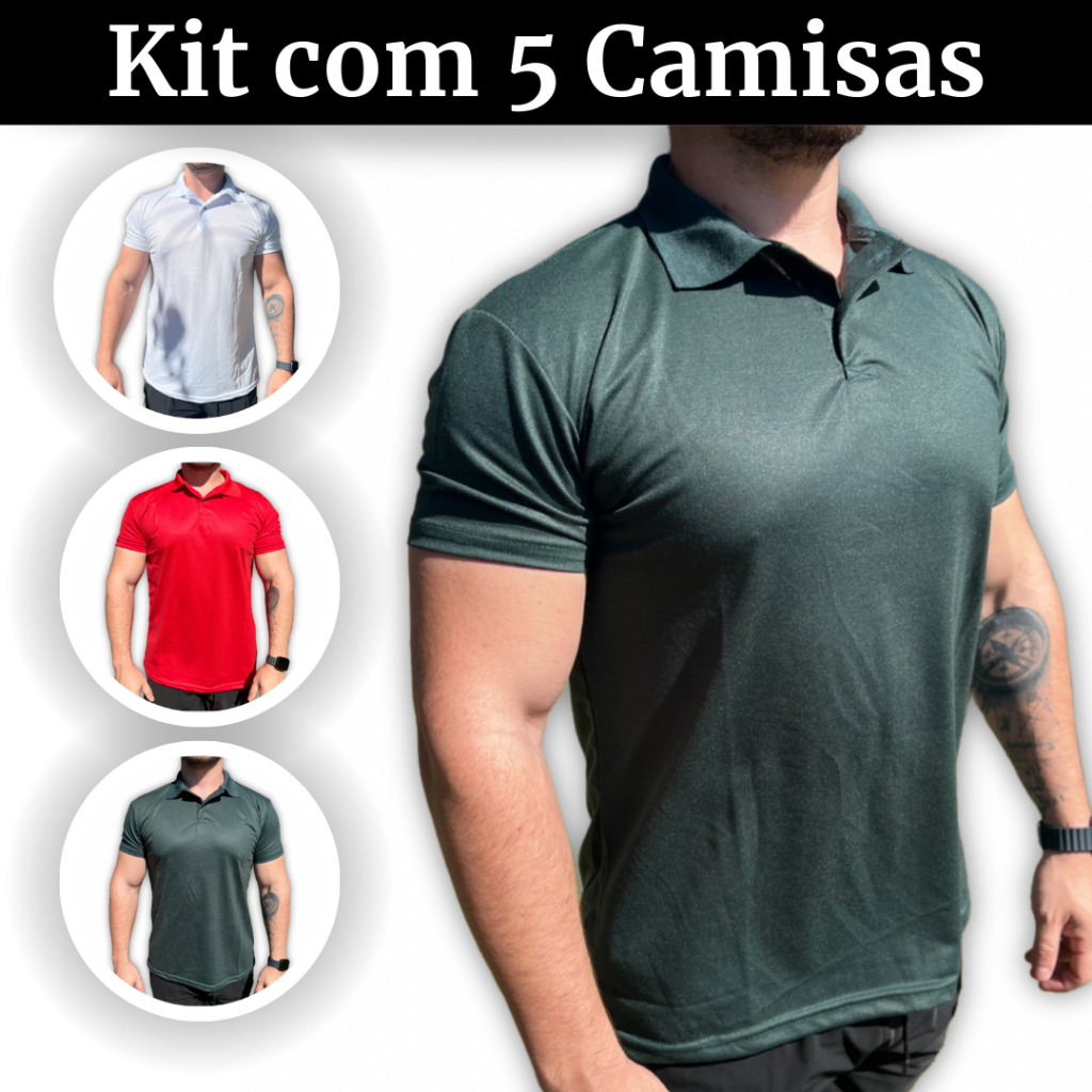 Kit 5 Camisa Gola Polo Masculina Camiseta Dry Fit