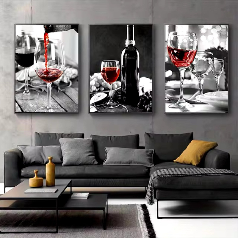 Quadro Decorativos 3 Peças Taças Vinhos Preto e Branco em Oferta na Shopee