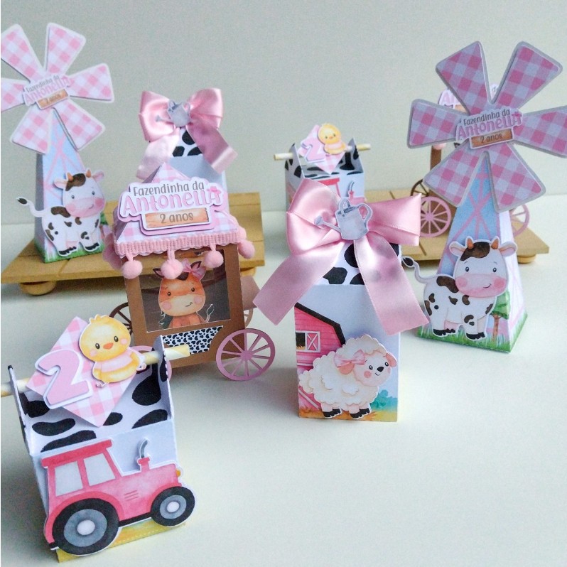 KIT FESTA CAIXINHAS PARA LEMBRANCINHAS DE ANIVERSÁRIO PERSONALIZADAS TEMA FAZENDINHA MENINA