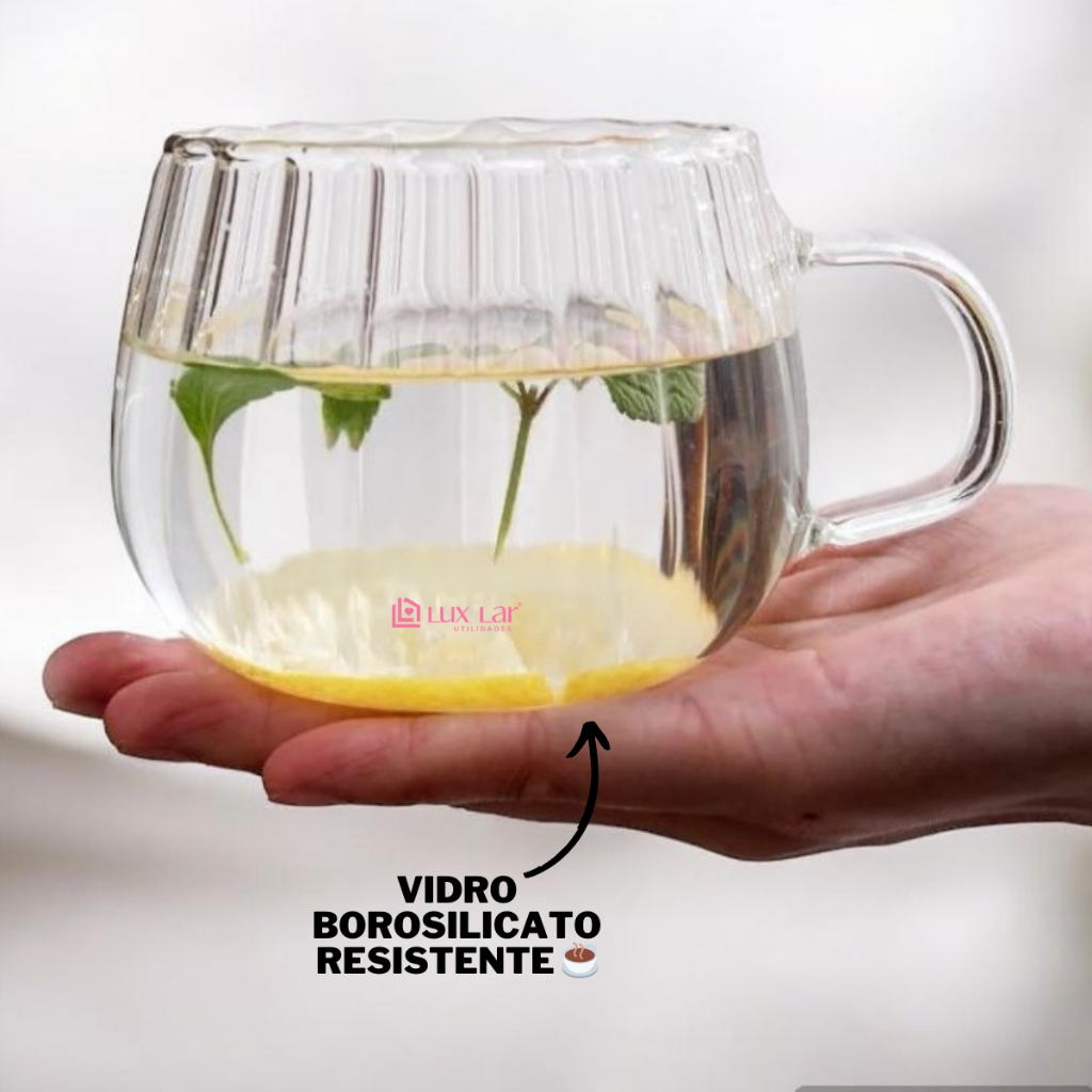 Xícara de Café Chá de Vidro Borossilicato Decorativa 356ml Transparente