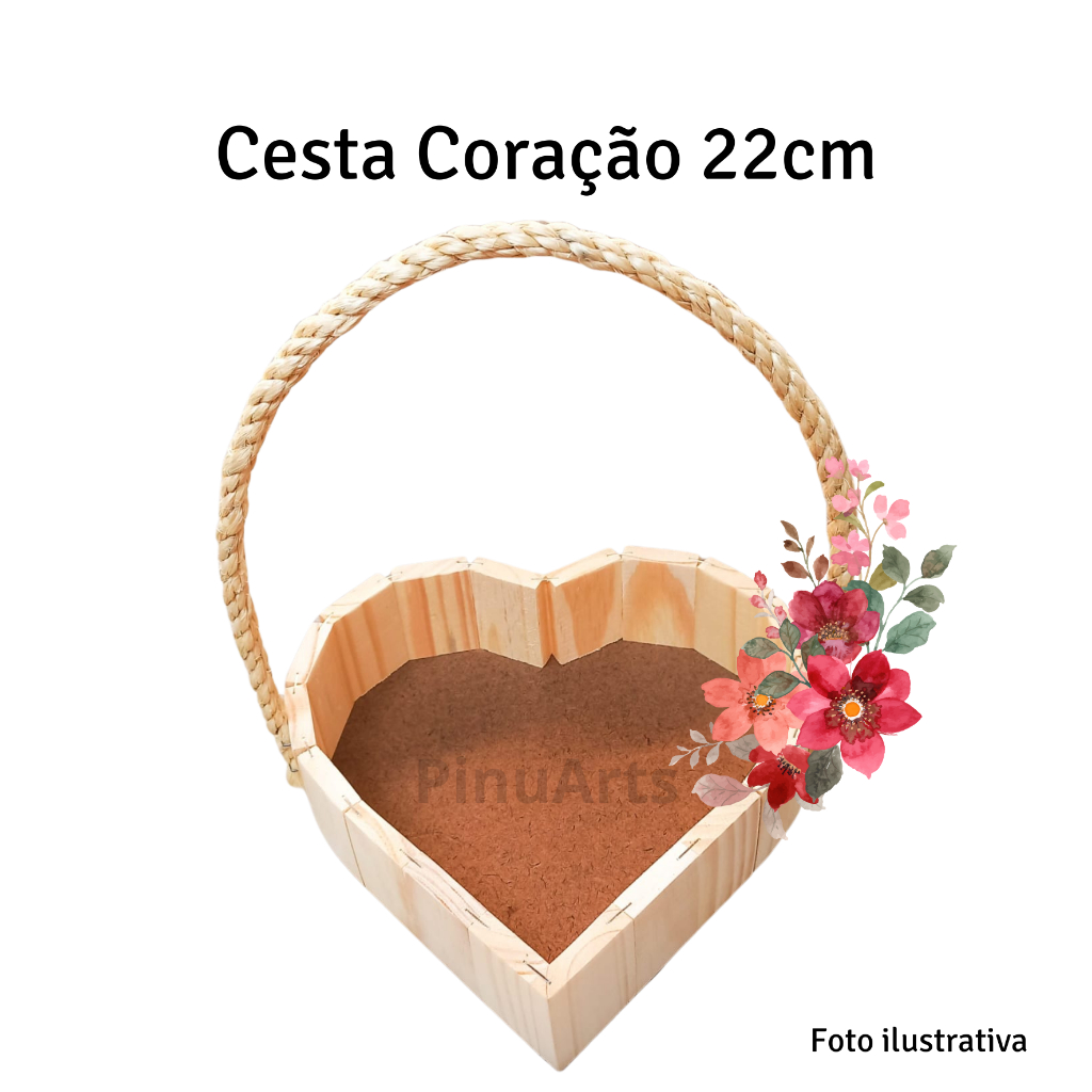 Cesta de Madeira Pinus Coração Para Florista de Casamento, Decorações e Presentes em Oferta na Shopee