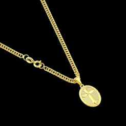 Correntinha Colar Masculino Grumet Dupla + Pingente Medalha Cruz Banhada a Ouro 18k