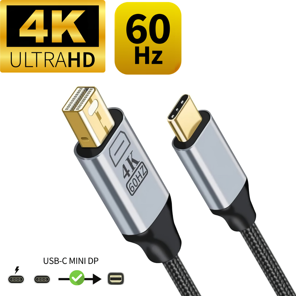 Cabo Adaptador USB-C Para Mini DisplayPort Thunderbolt 3 para MacBook Air Pro Tipo C Mini DP iMac 4K