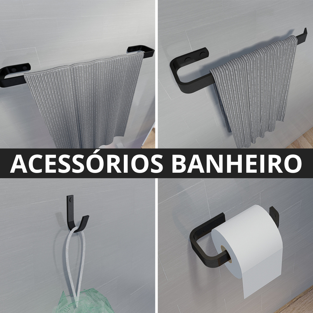 Kit Acessórios de banheiro Completo suportes para Lavabo Banho Toalheiro papeleira e ganchos multiuso em Oferta na Shopee