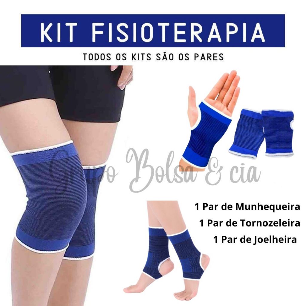 Kit Fisioterapia Tensão Muscular Recuperação Tendinite Munhequeira Tornozeleira Joelheira