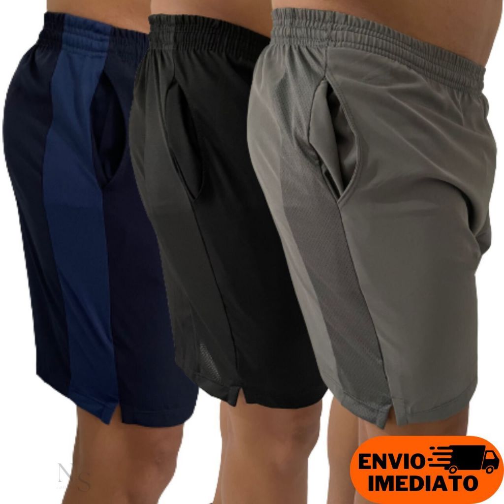 3 Bermudas Masculina Academia Kit Short Tactel Elastano com Dry Fit Moda Fitness em Oferta na Shopee