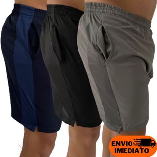 3 Bermudas Masculina Academia Kit Short Tactel Elastano com Dry Fit Moda Fitness em Oferta na Shopee