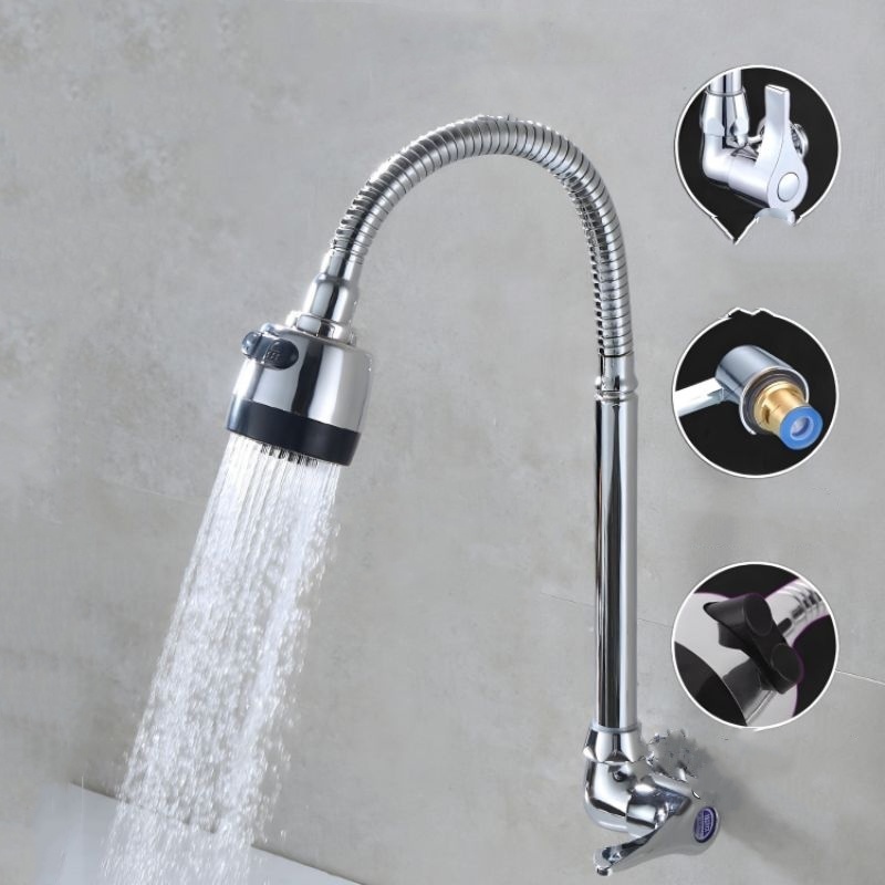 Inox Prata Torneira Com Chuveiro Com Rotação De 360° Cozinha Luxo Parede Promoção