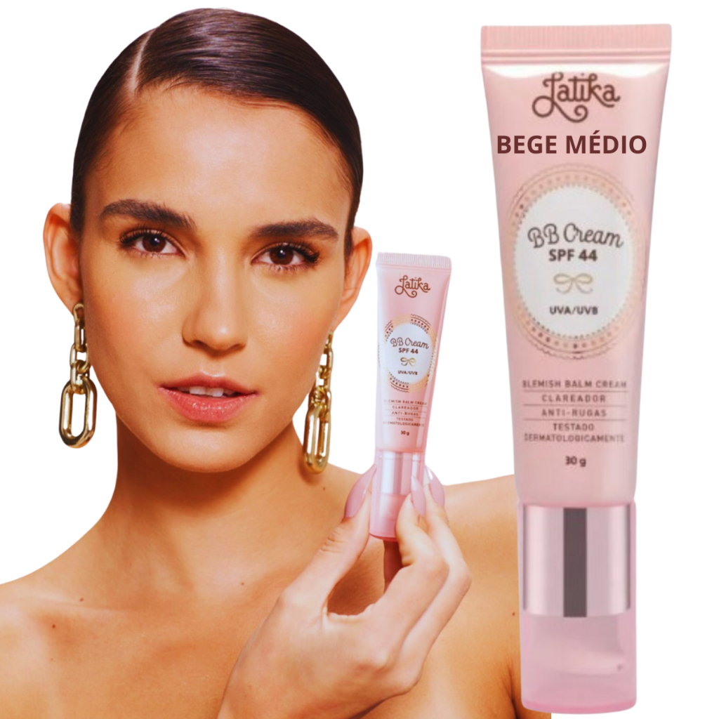 Base Maquiagem Bb Cream Latika Bege Médio fps 44 Clareador Original