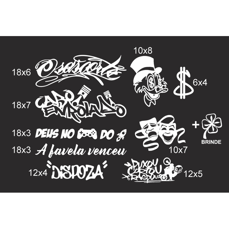 Adesivos motos carros e bicicletas -osascorte, tio patinhas, cabo enrolado, cifrão, chora agora ri depois, trevo e etc