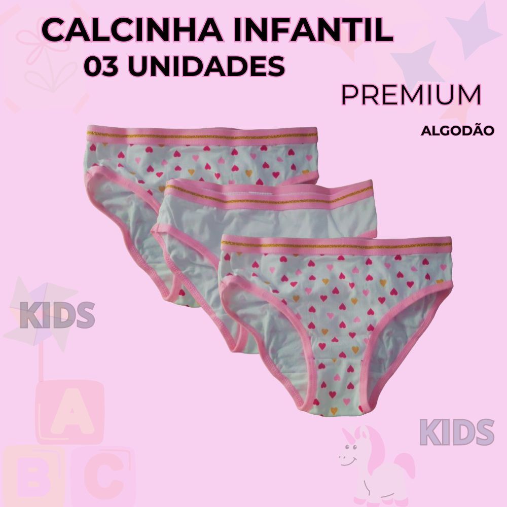 Kit Calcinha infantil algodão 03 unidades menina, calcinha confortável infantil