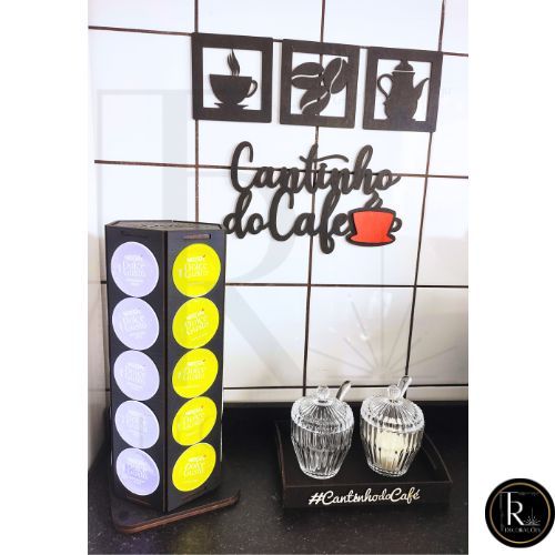 MEGA KIT Porta Cápsulas Giratória + Mini Bandeja +Cantinho do Café + Quadros / DOLCE GUSTO TRÊS C.