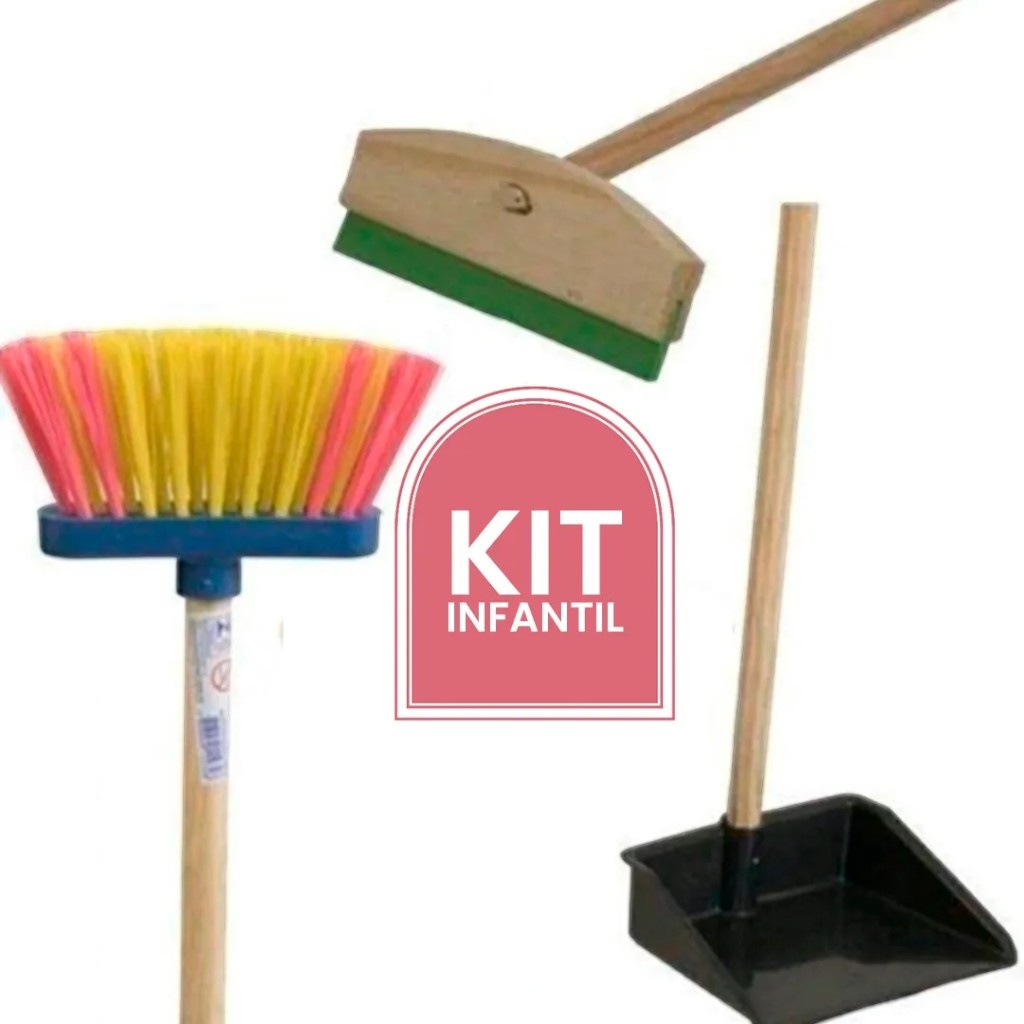CONJUNTO INFANTIL DE LIMPEZA RODO/PÁ/VASSOURA Brincar Faz de Conta Brinquedo em Oferta na Shopee