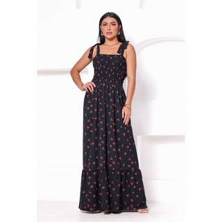 Vestido Longo de Lastex Com Alça Estampado