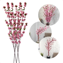 5 Hastes de Flores Pessegueiro Galhos Cerejeira Artificial 110cm
