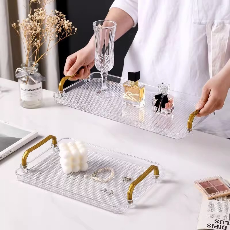 Bandeja Decorativa 40x21cm luxo Multiuso em Bandeja de frutas Retangular Grande Dourado