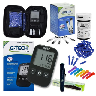 Kit  Glicosimetro Completo Aparelho Glicose Medidor de Glicemia Diabetes G-Tech Lite +110 Agulhas l em Oferta na Shopee