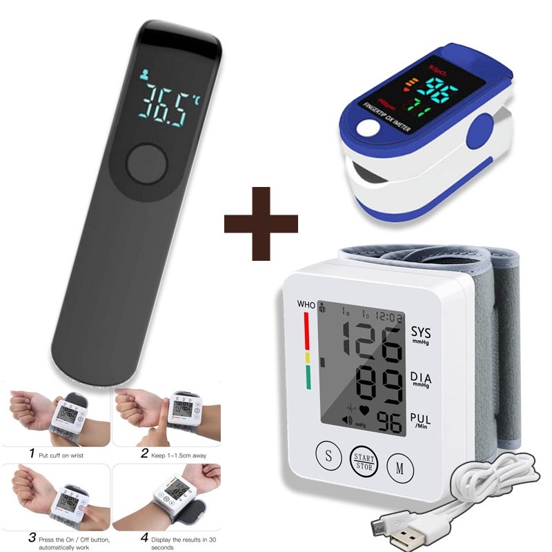 Medidor de Pressão Arterial Digital Usb Recarregável +Termômetro + Medidor de Pressão Arterial de Oxigênio no Sangue Pulso