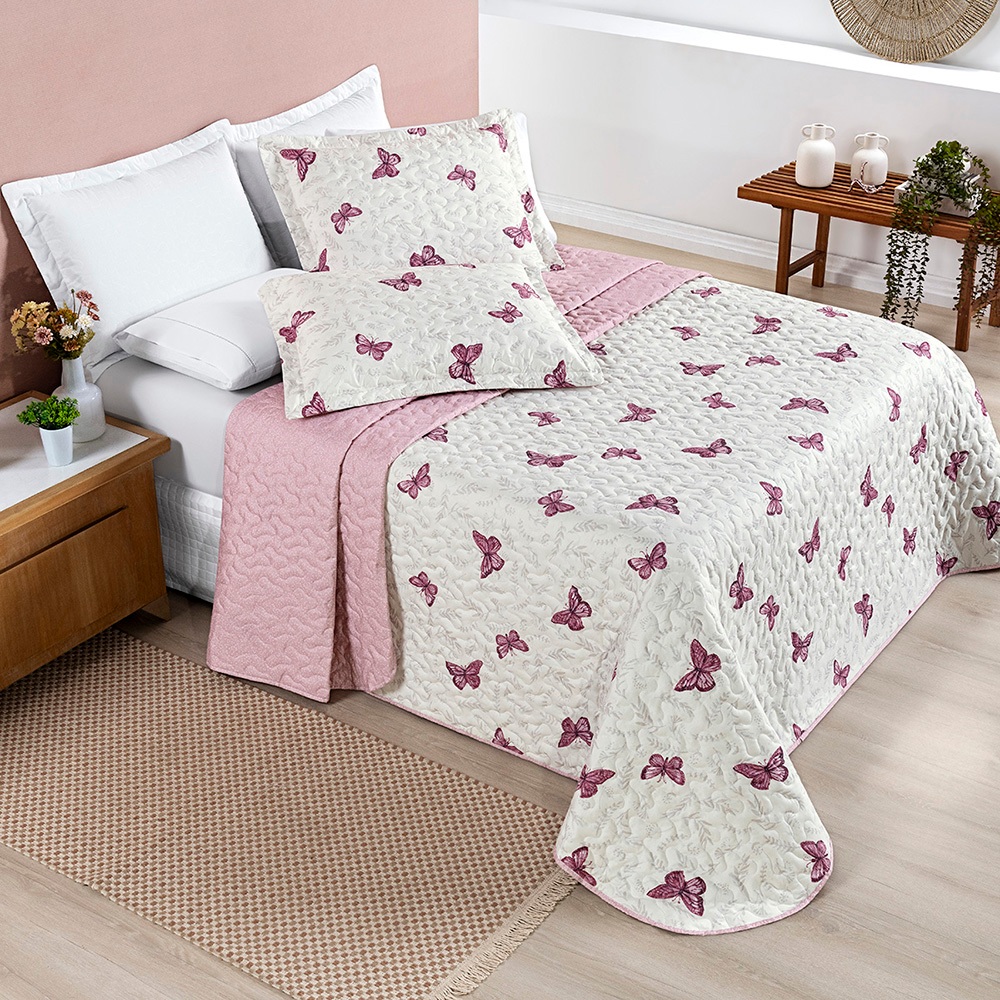 Cobre leito avere queen 3 peças BORBOLETAS  200 fios matelado DUPLA FACE+ JOGO DE LENÇOL 4 PEÇAS