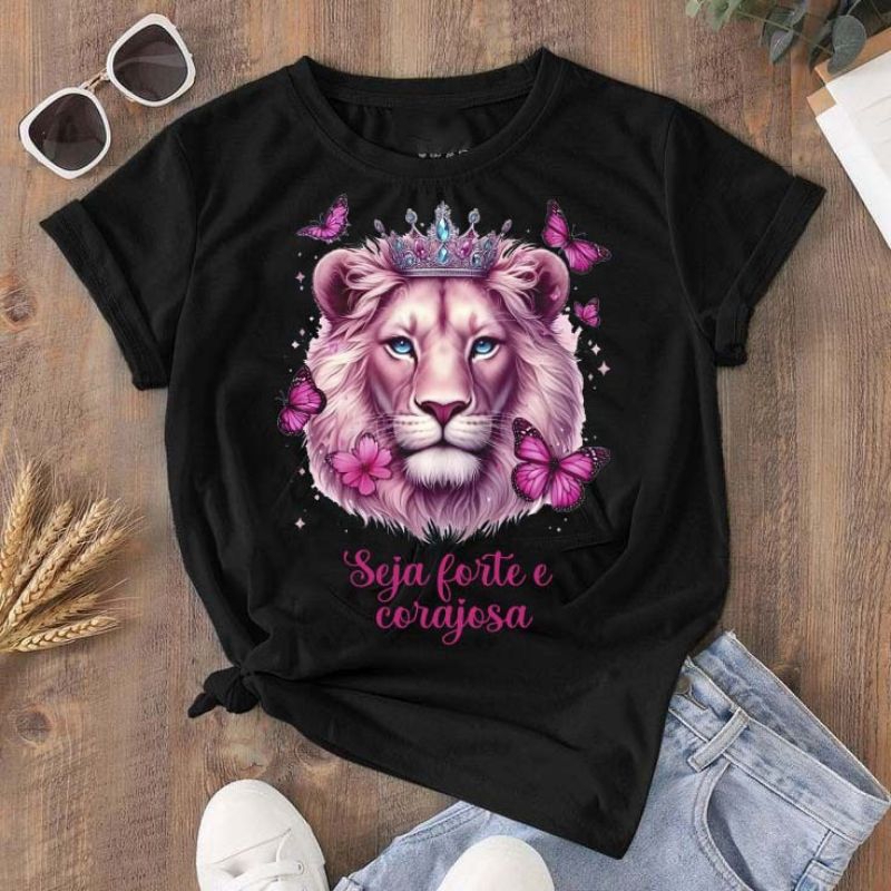 Camiseta T-shirt Feminina Blusa Seja Forte Leão Judá