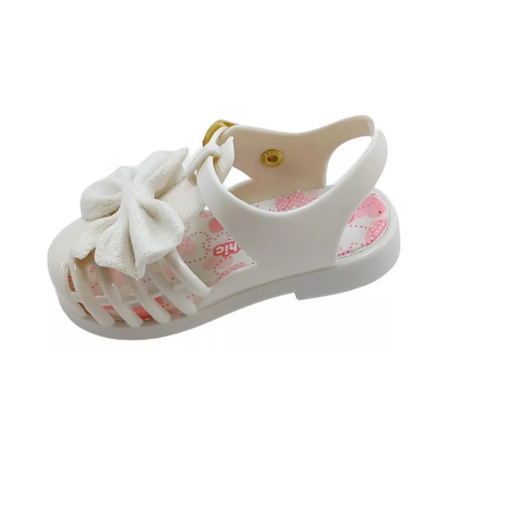 Sandalia infantil Off White para menina com laçinho