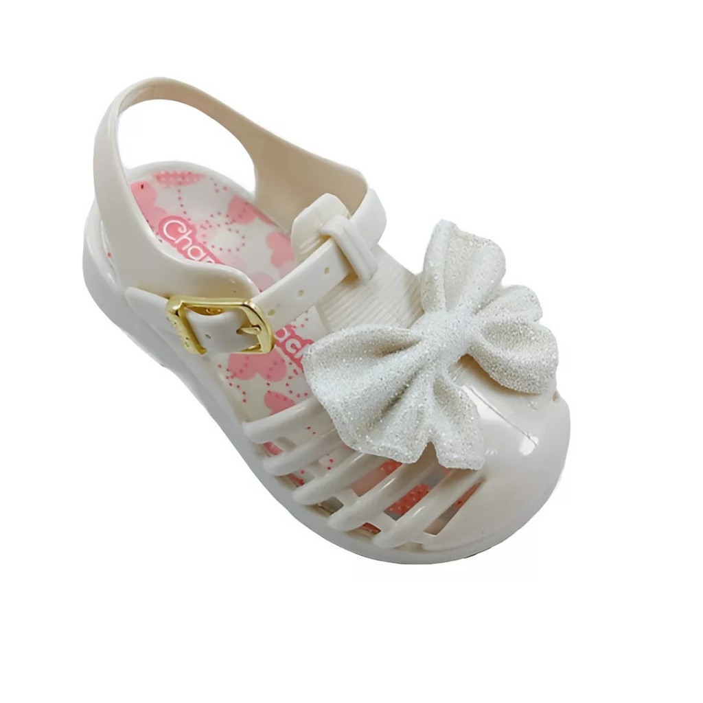 Sandalia infantil Off White para menina com laçinho em Oferta na Shopee