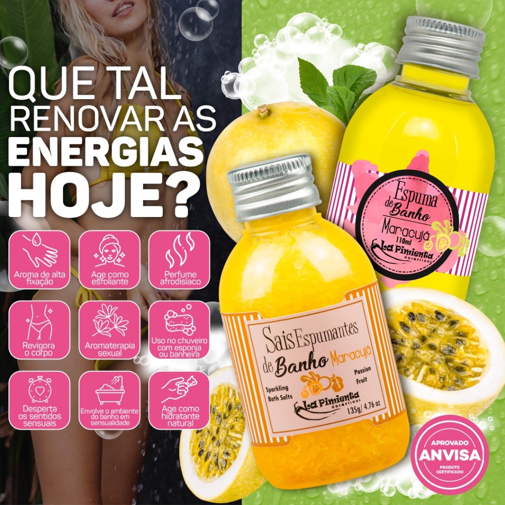 KIT SAIS E ESPUMAS DE BANHO COM AROMAS AFRODISÍACOS PARA BANHEIRA DE HIDROMASSAGEM E CHUVEIRO
