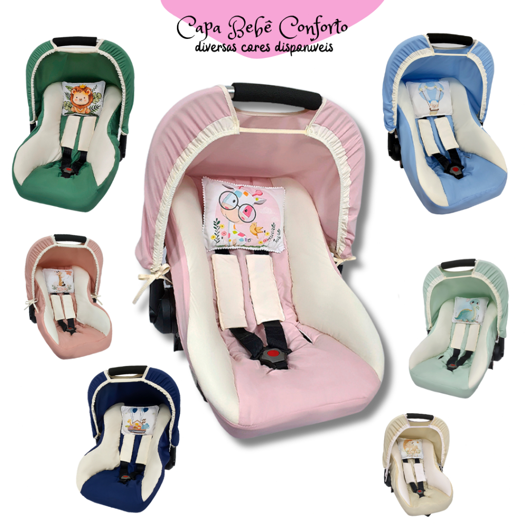 Kit Capa Protetora para Bebê Conforto: Capota + Protetores de Cinto + Capa Acolchoada + Almofadinha