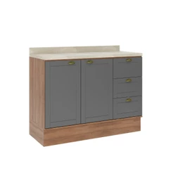 Balcão Milla 2 Portas 3 Gavetas Nogal/Cinza 120cm Carraro