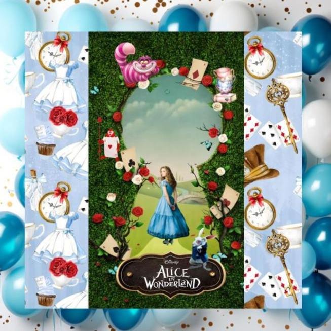 Painel Festa Decoração Antirreflexo Alice no País das Maravilhas/Chapeleiro Maluco/Rainha Vermelha/Branca/Lebre/Absolem